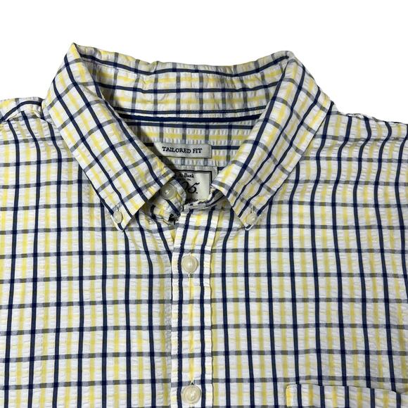 Jos A Bank 1905 Mens Tailored Fit Shirt XL Check Cotton Short Sleeve Blue Yellow - Picture 2 of 12